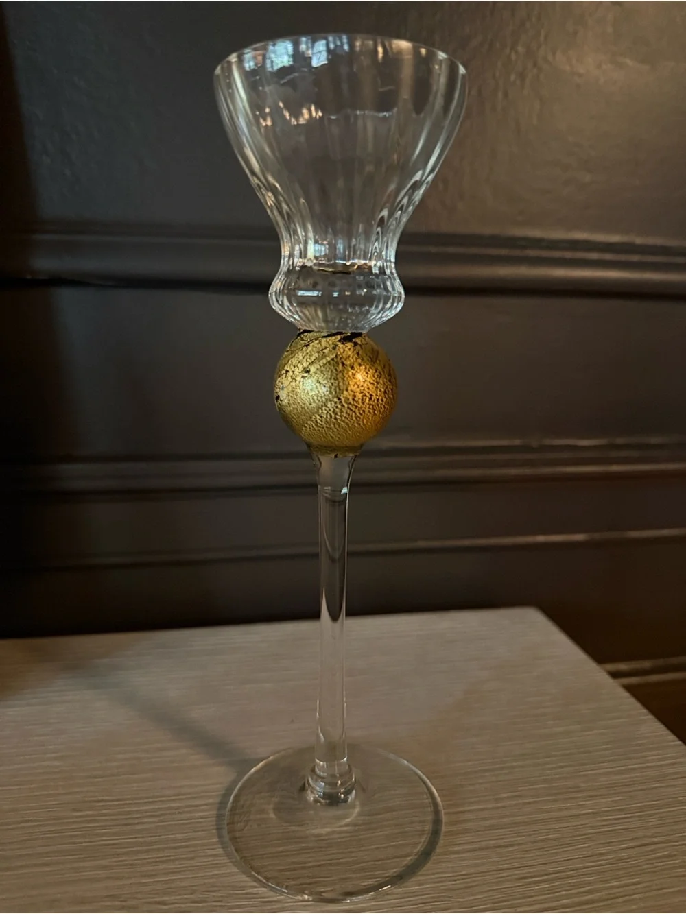 Union Street Glass Manhattan Gold Wine Goblet, approximately 10” tall, signed R.